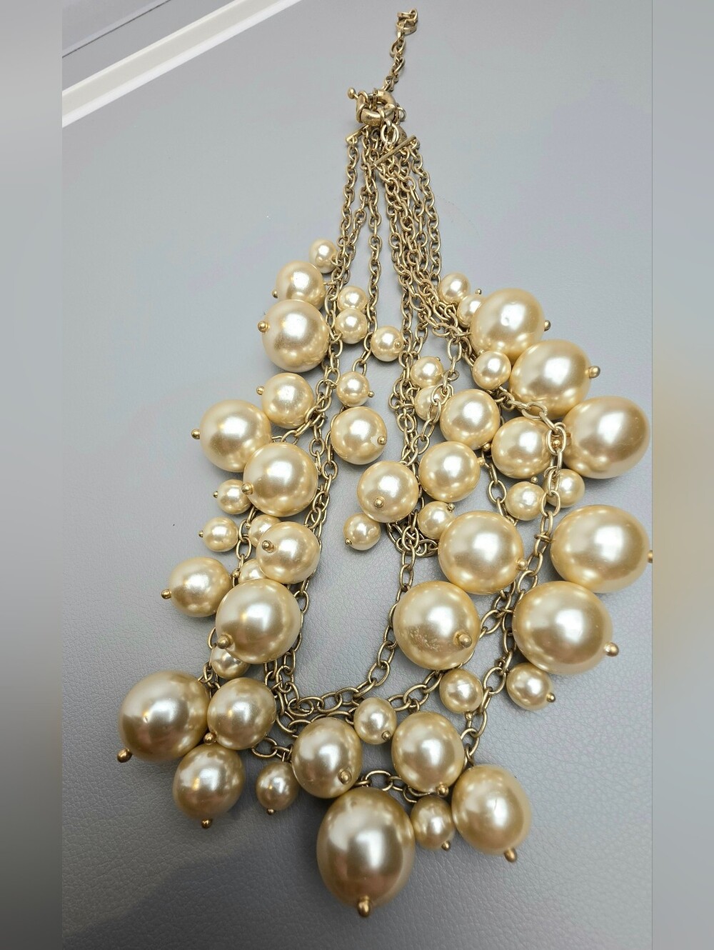 [J. Crew] Champagne Toned Multi-Strand Chunky Pearl Bubble Statement Necklace - Picture 9 of 16